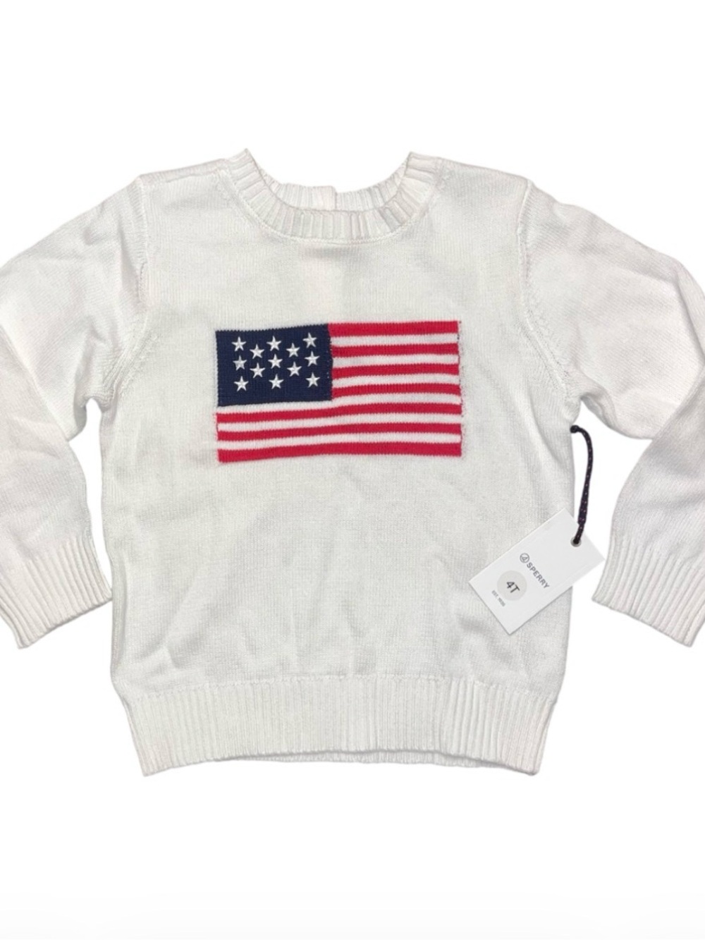 Sperry White American Flag Sweater Classic NWT Girls 4T Patriotic Button